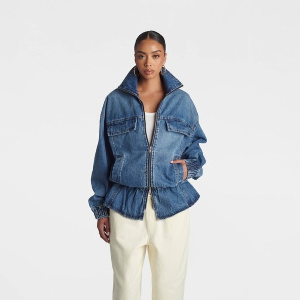 KBB by KAHLANA x Target XS Extra Small The Peplum Denim Jacket Dark Wash Jean